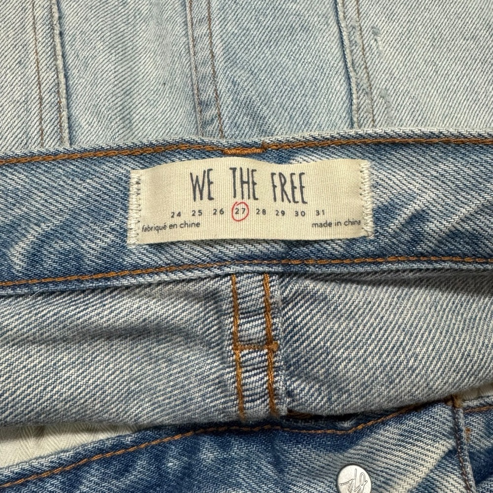 Free People We The Free Distressed Denim Mini Skirt Front Slit Size 27 - Picture 5 of 6